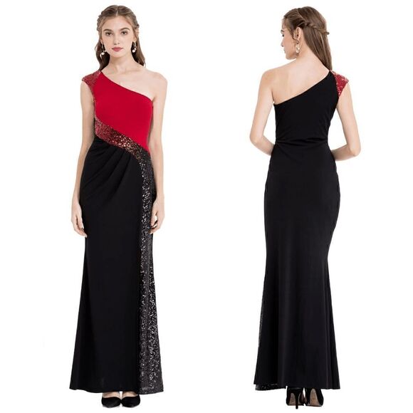 One Shoulder Formal Column Sequin Long Evening Gown Maxi Dress SIZE L NWT - Picture 6 of 16